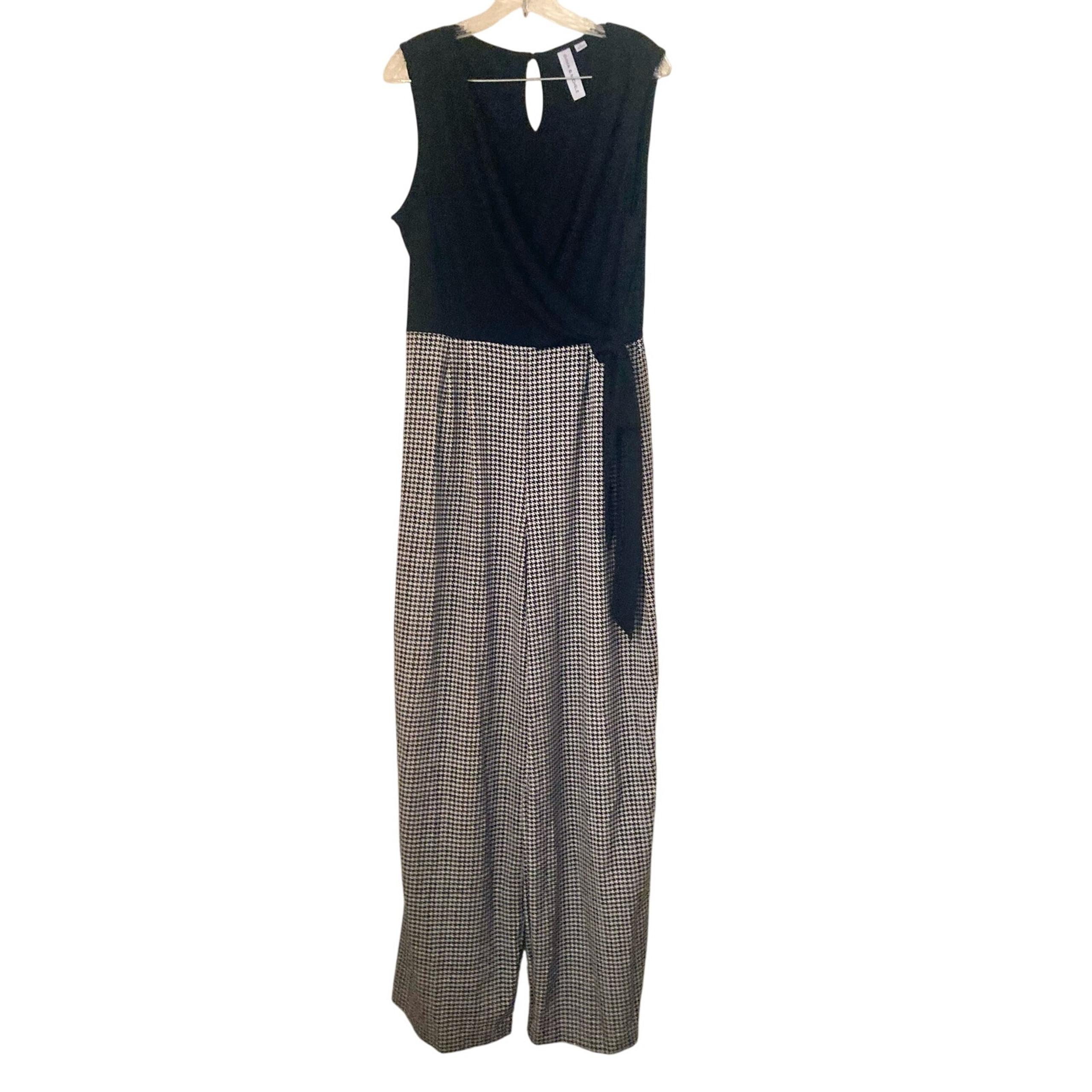 Emma & Michele Women's Jumpsuit Size L Black White Houndstooth Sleeveless