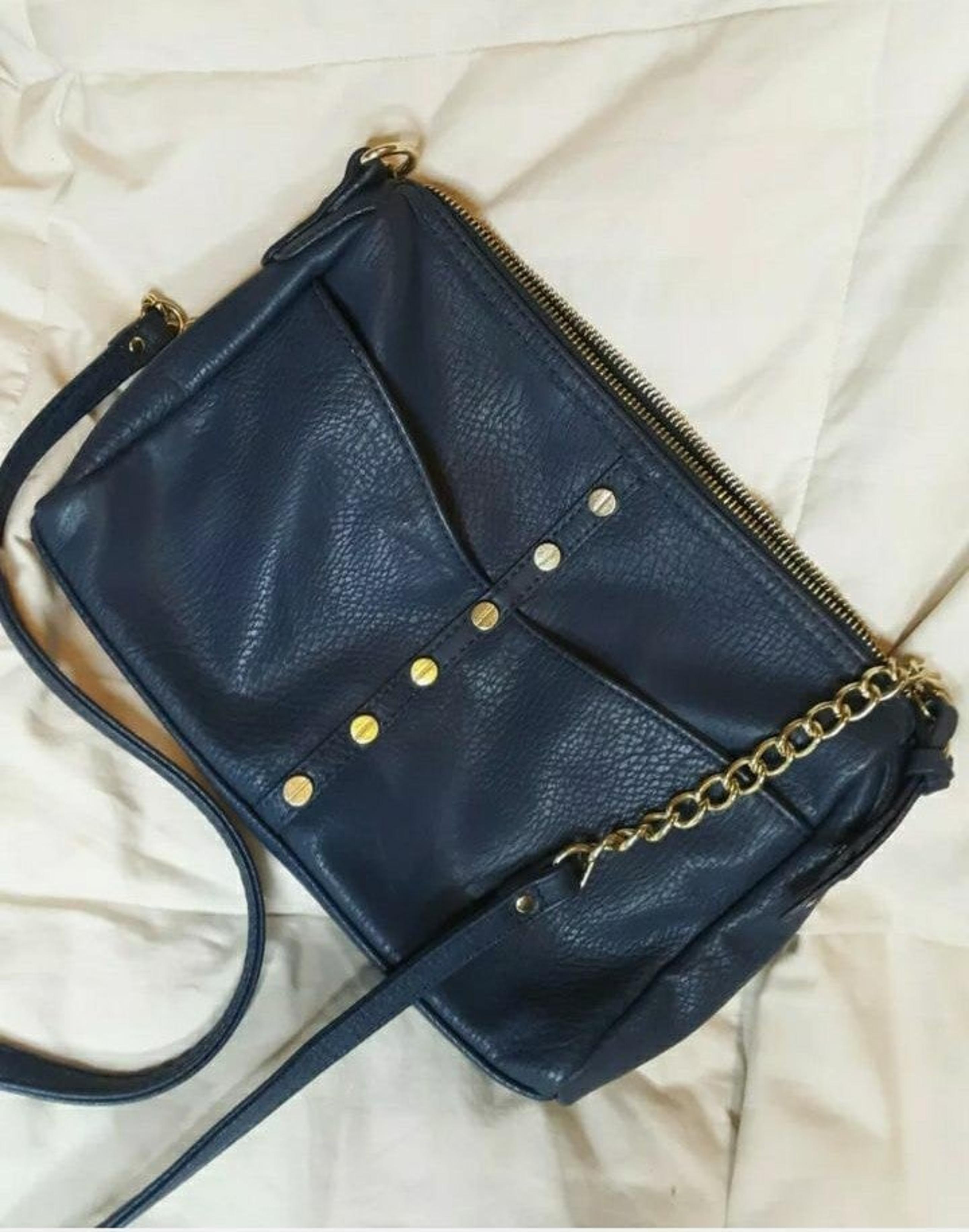 Olivia Joy purse, faux leather, navy blue, gold chain, crossbody bag