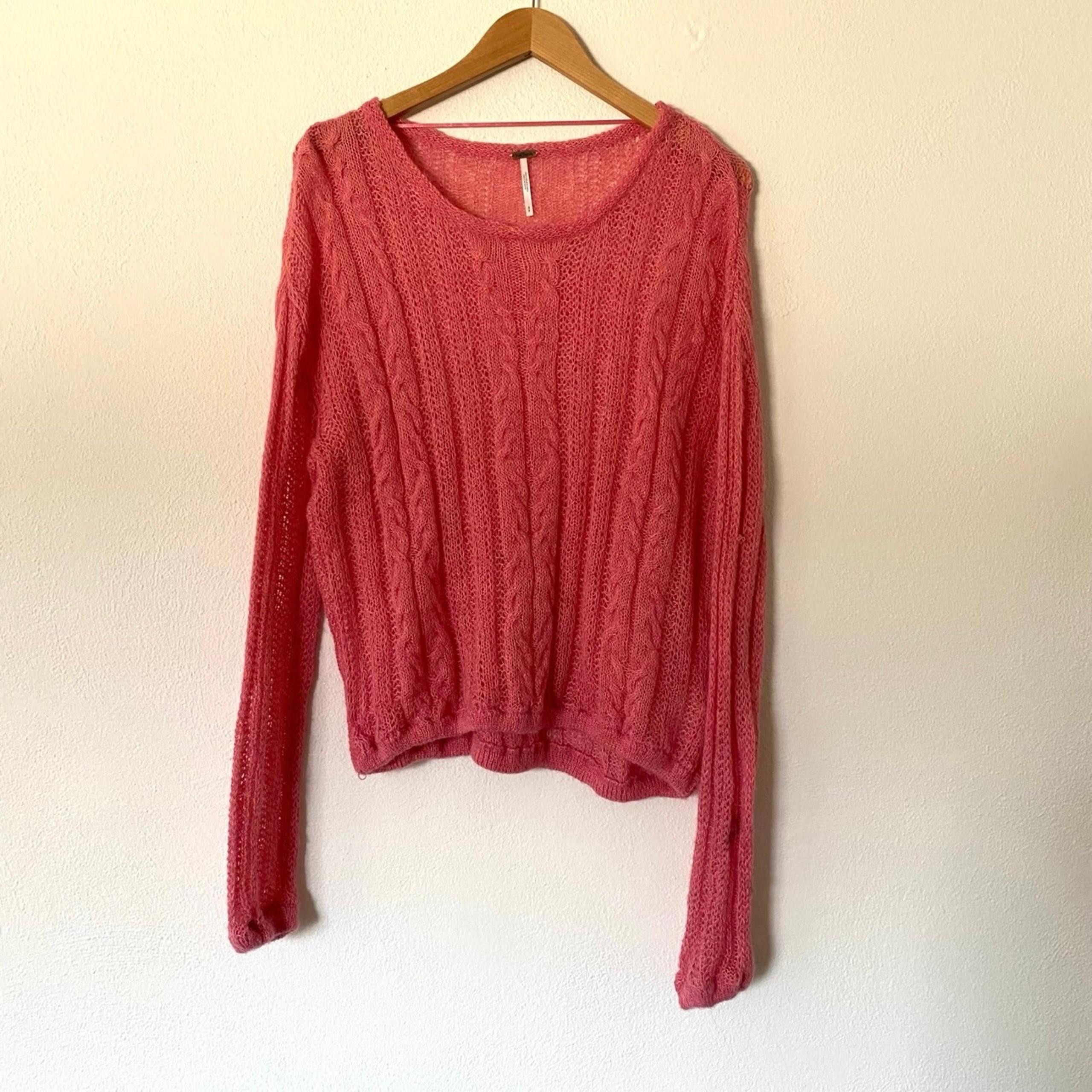 FREE PEOPLE Angel Pointelle Knit Sweater Bubblegum Pink Size Small Coquette