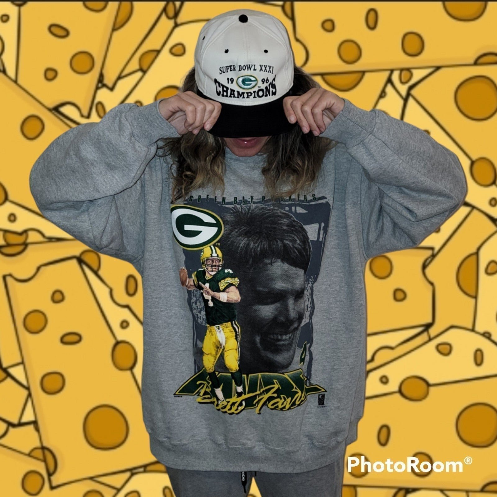 Vintage 1996 Green Bay Packers Rare Brett Favre Graphic Crewneck Sweatshirt XXL