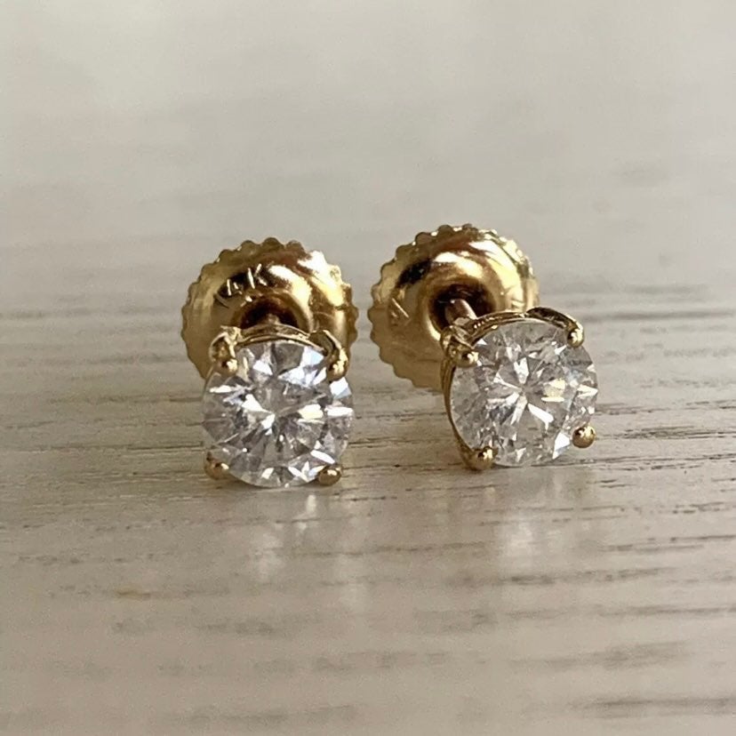 14K Yellow Gold 5mm Screwback Diamond Stud Earrings, NWT