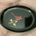 Vintage Couroc Red Bird Tree Branch Black Satin Oval Serving Tray Decorative