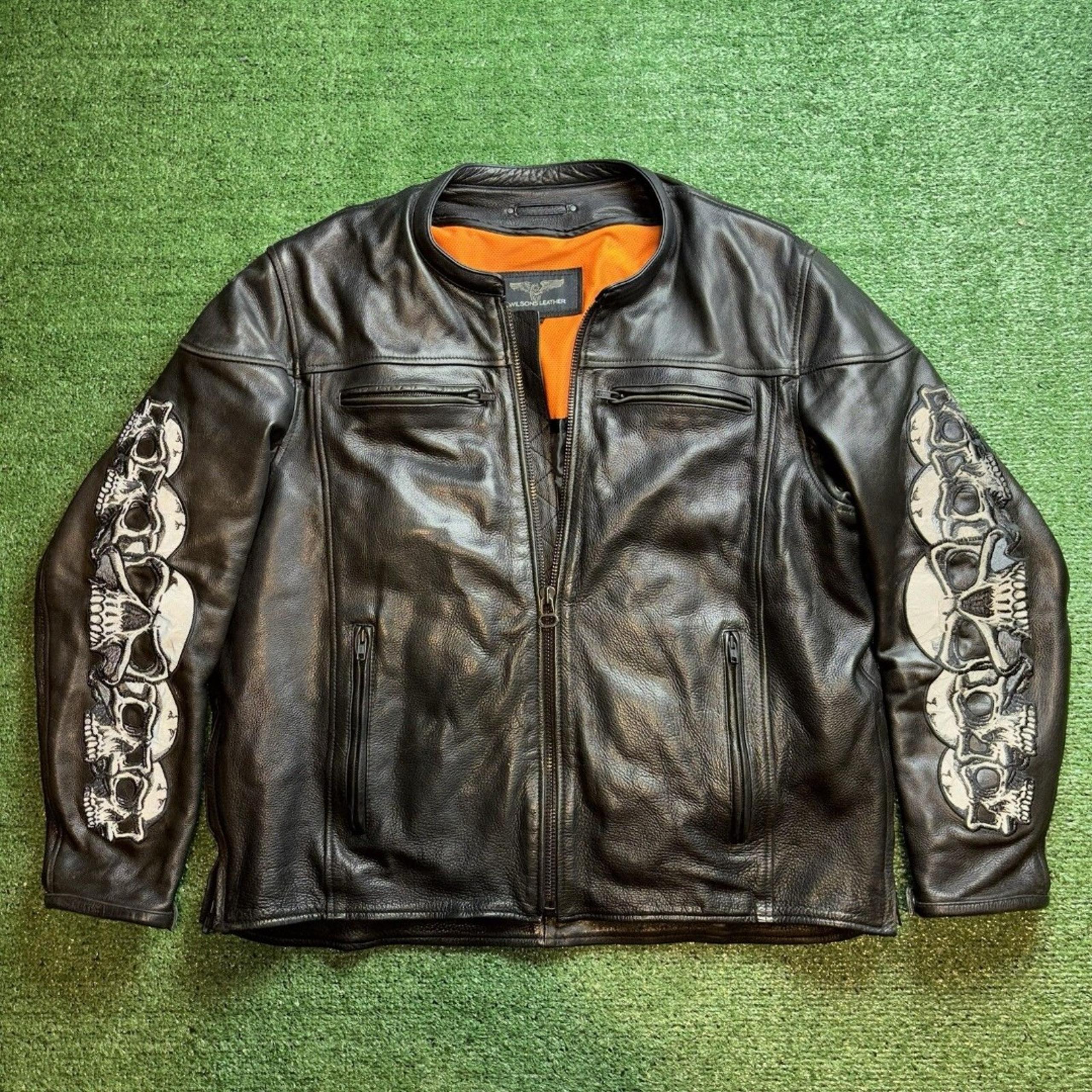 Wilsons leather biker jacket thinsulate Skulls Reflective Sleeves mens XXL