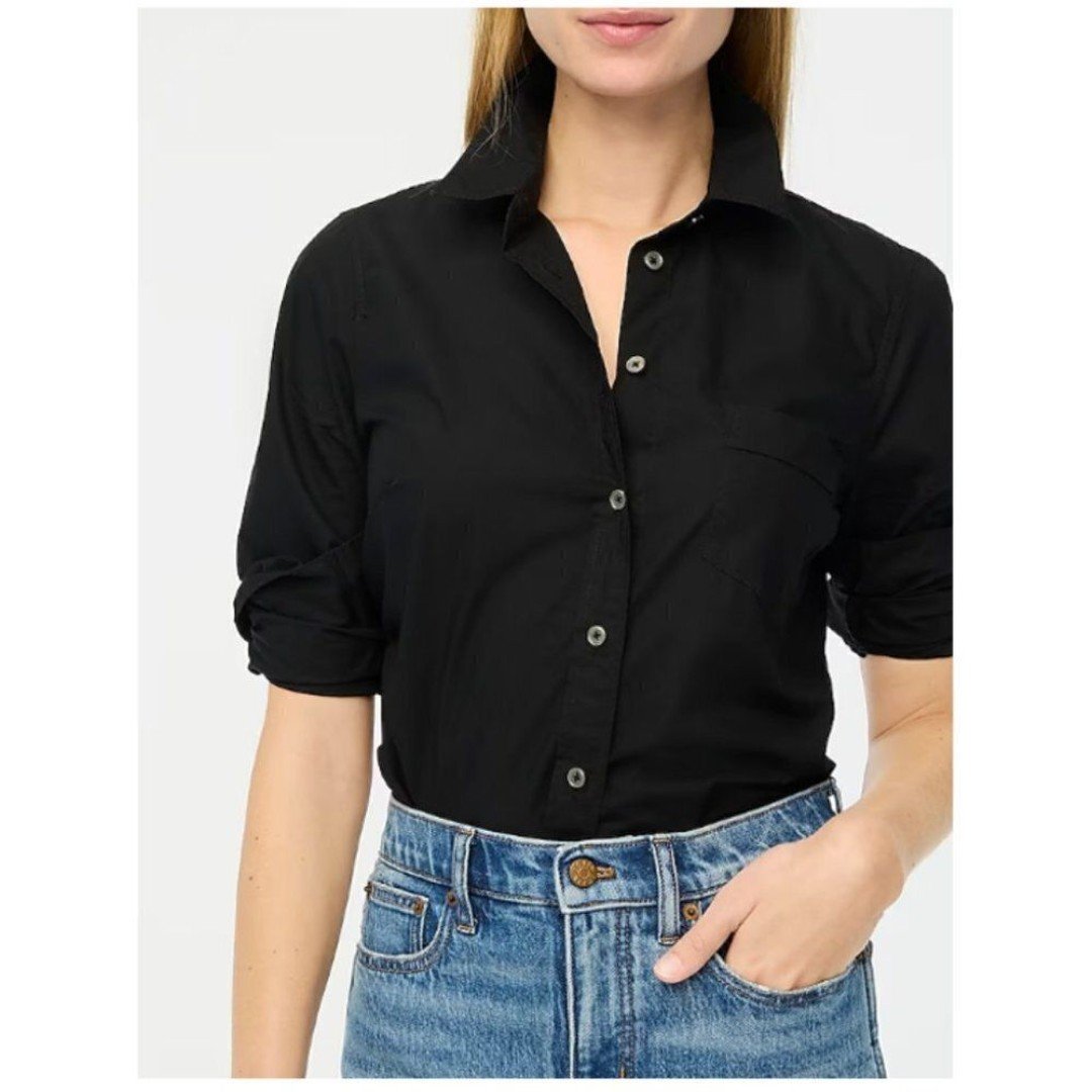 J. Crew Button-Up Cotton Poplin Shirt in Signature Fit Black Size Petite XXS NWT