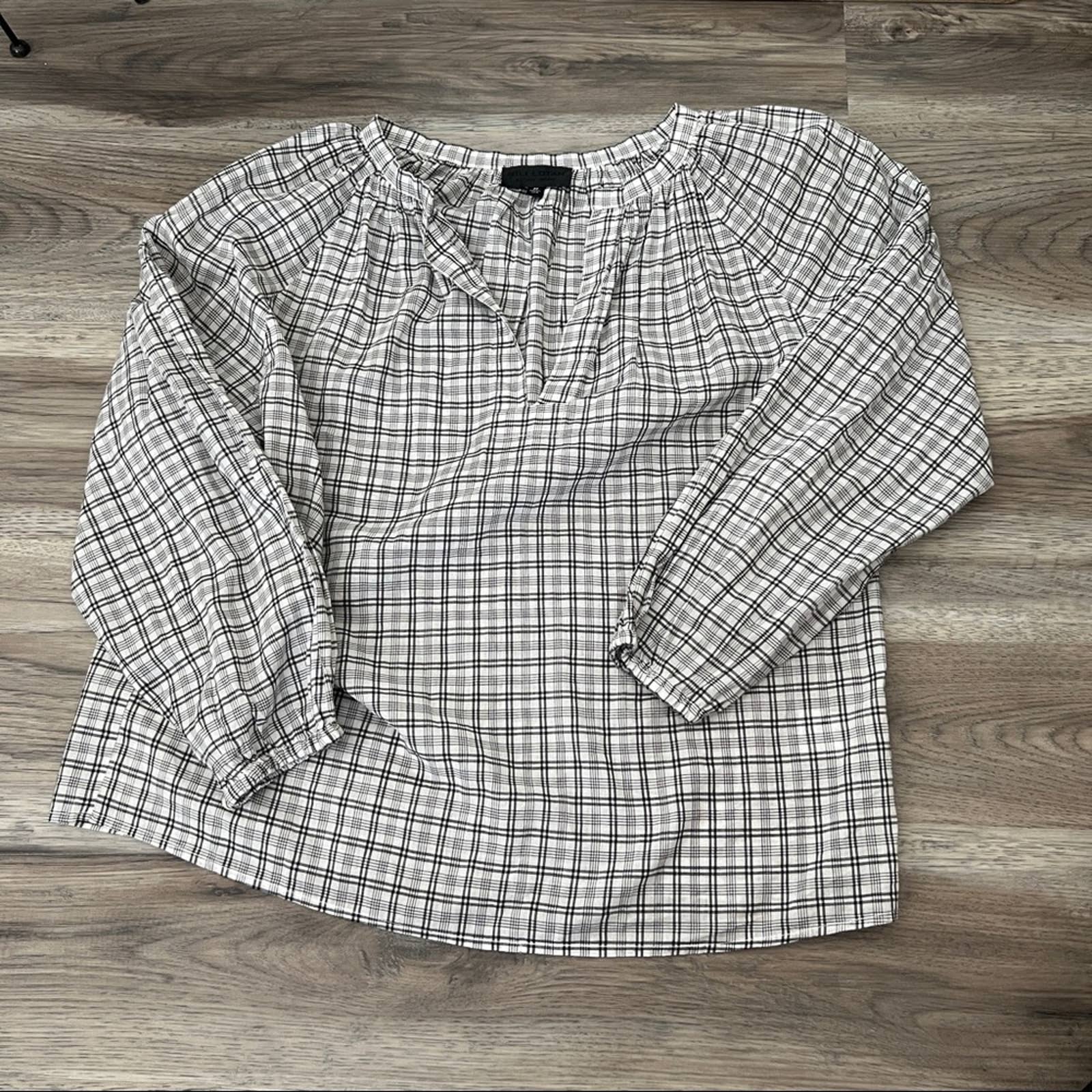 Nili Lotan Brooke Check Plaid Cotton Top Blouse sz M Medium