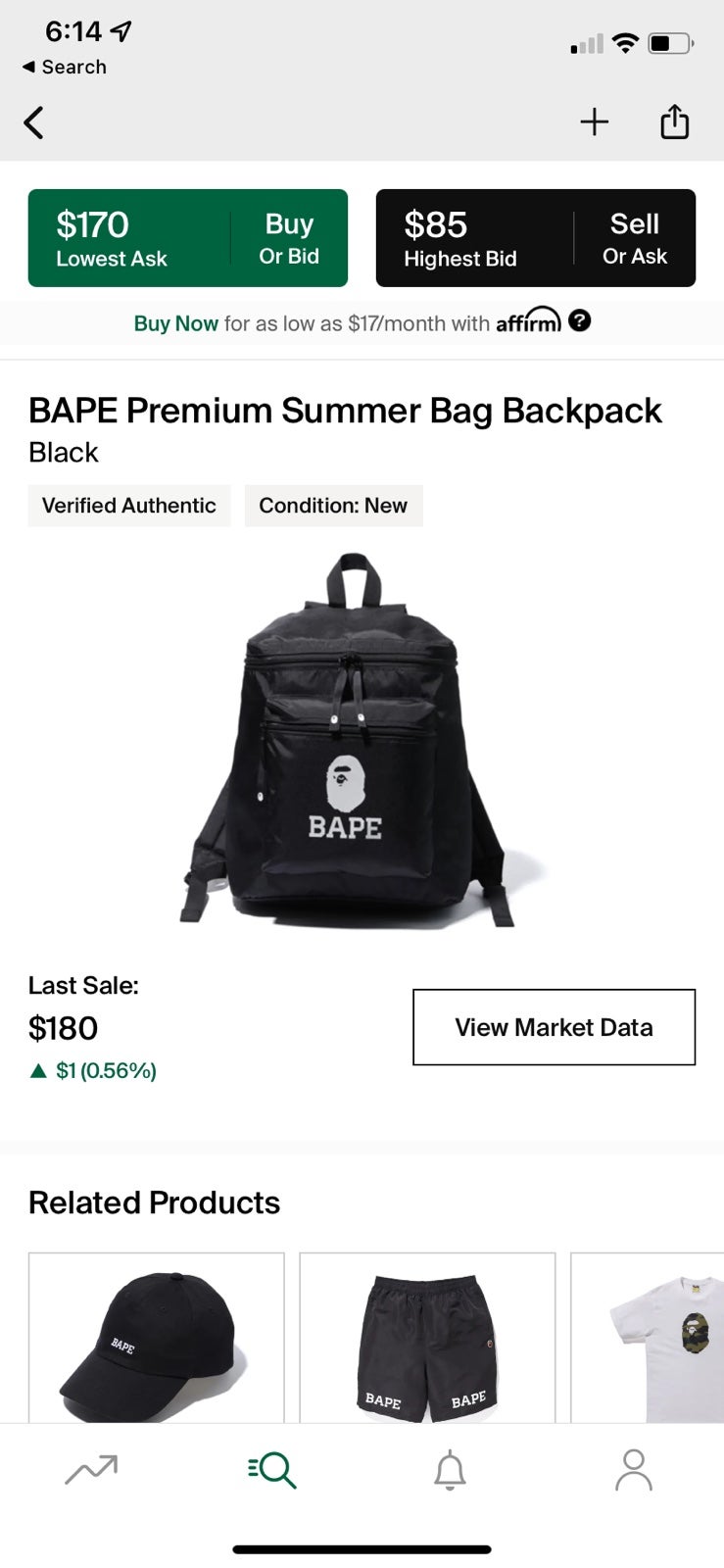 BAPE PREMIUM SUMMER BAG BACKPACK BLACK 20’