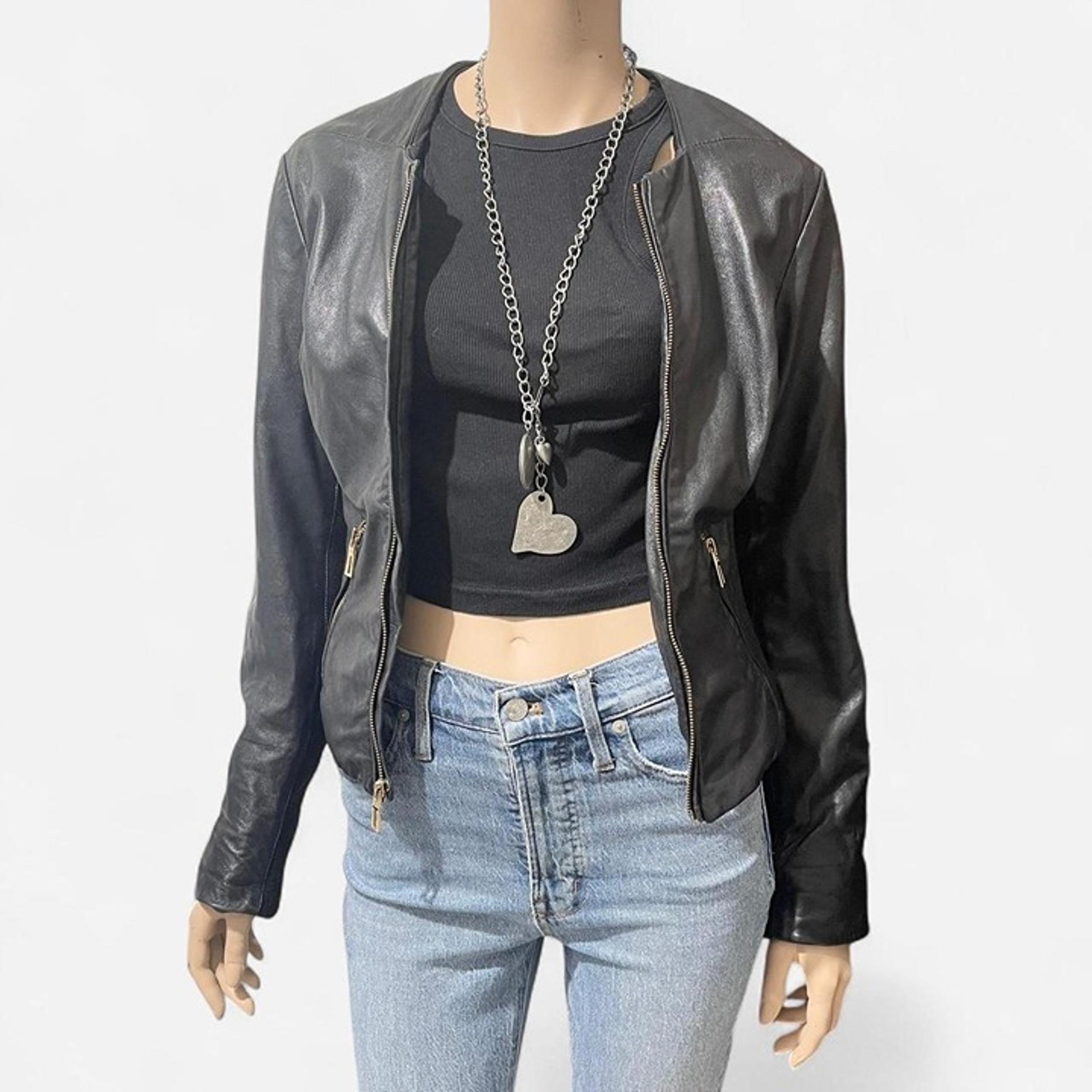 black Leather moto racer jacket Via Spiga