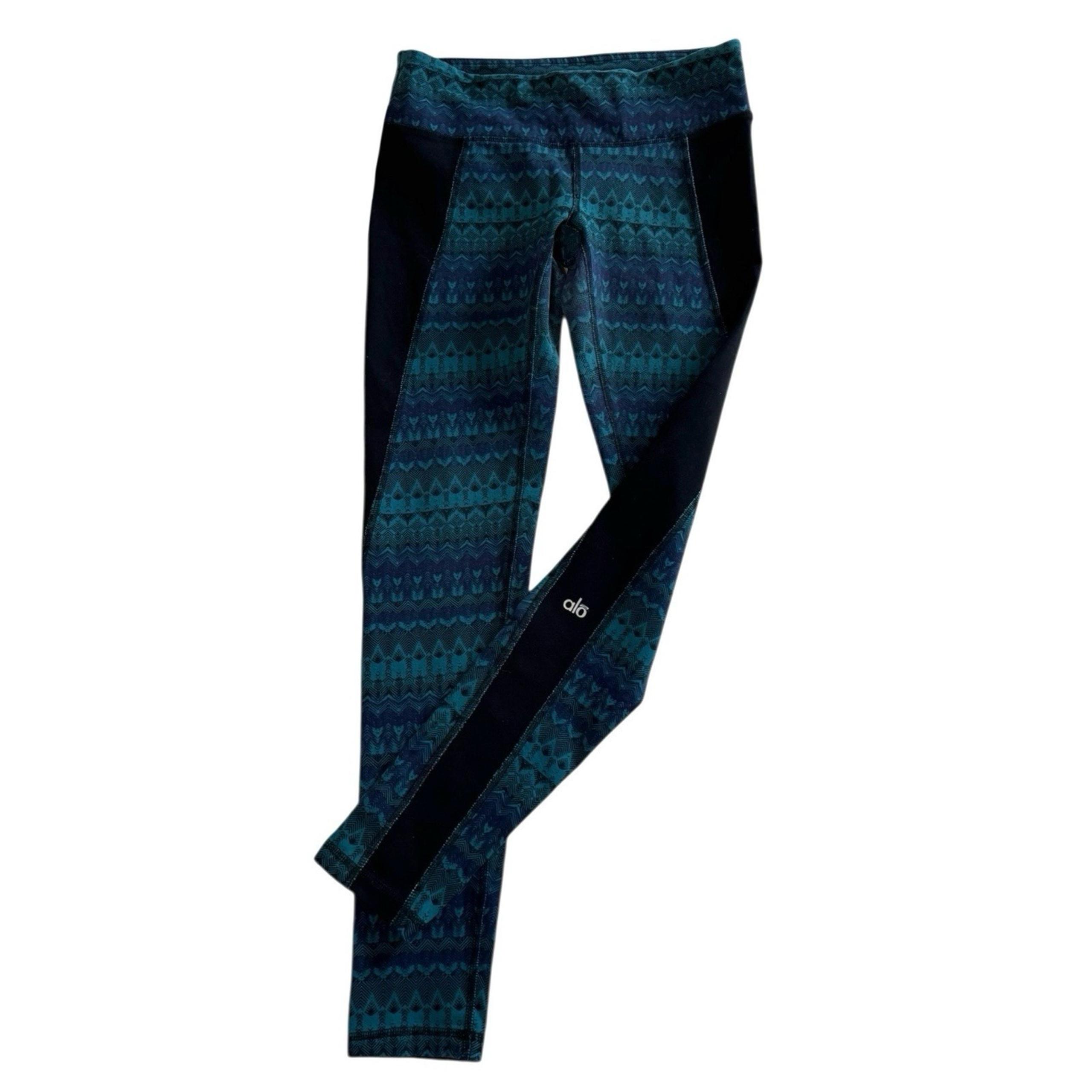 ALO Yoga Size MEDIUM Illusion 3 Tribal Print Leggings Arctic Royalty Blue Black