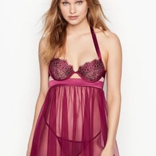 Victoria’s Secret Eyelash Lace Babydoll w/ matching Thong - Red - 34D - NWOT