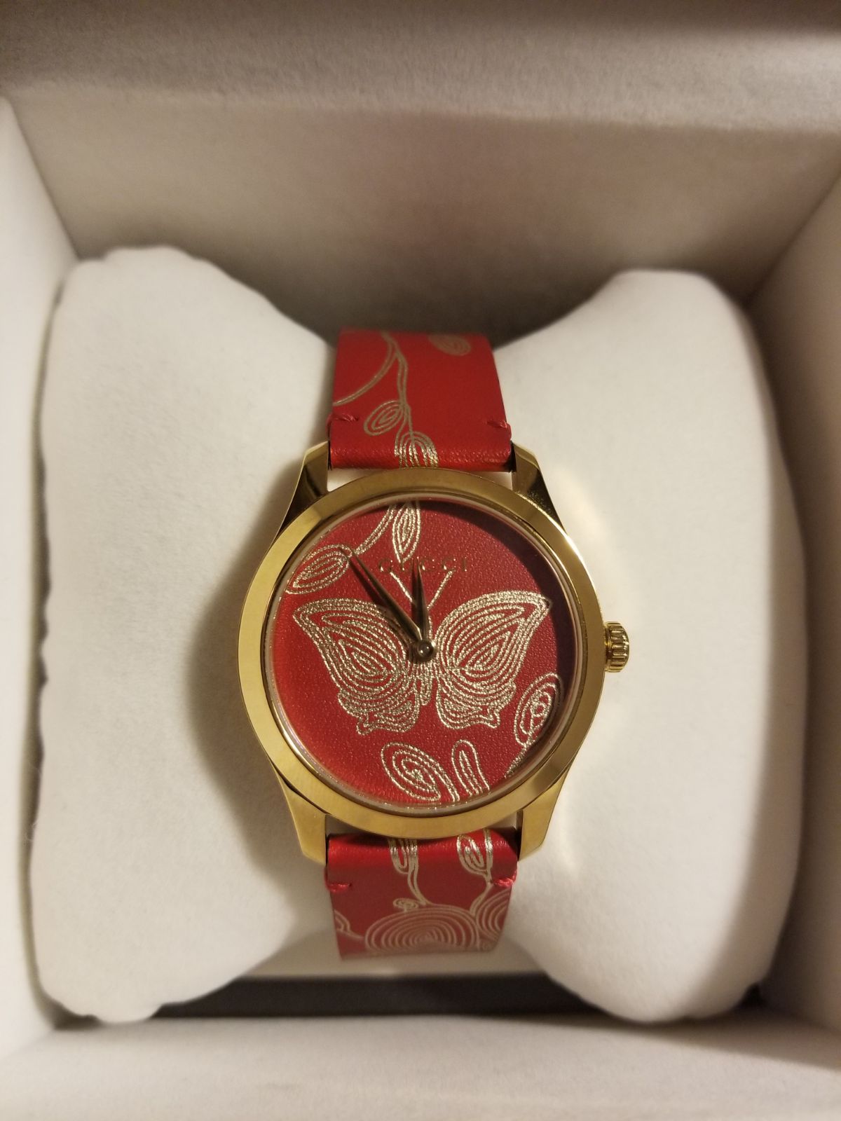 Gucci Red Leather Strap Watch