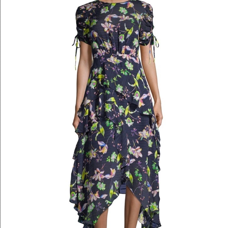Tanya Taylor blue garden print cosette silk midi dress