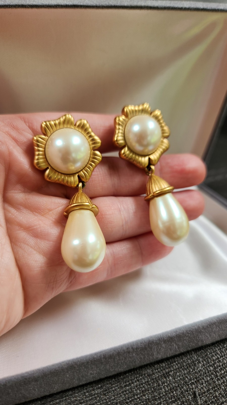 Vintage 1980s MONET Couture Bold Statement Pearl Drop Earrings