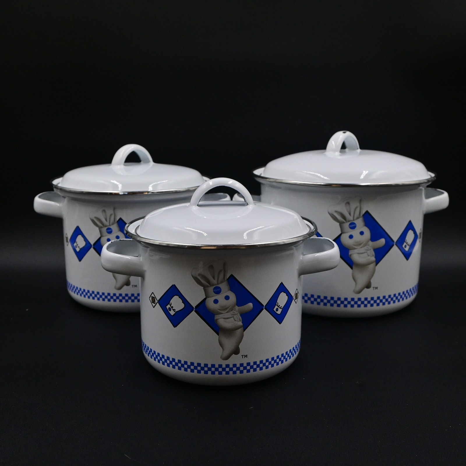 Vintage Pillsbury Doughboy Pots With Lid Set Of 3