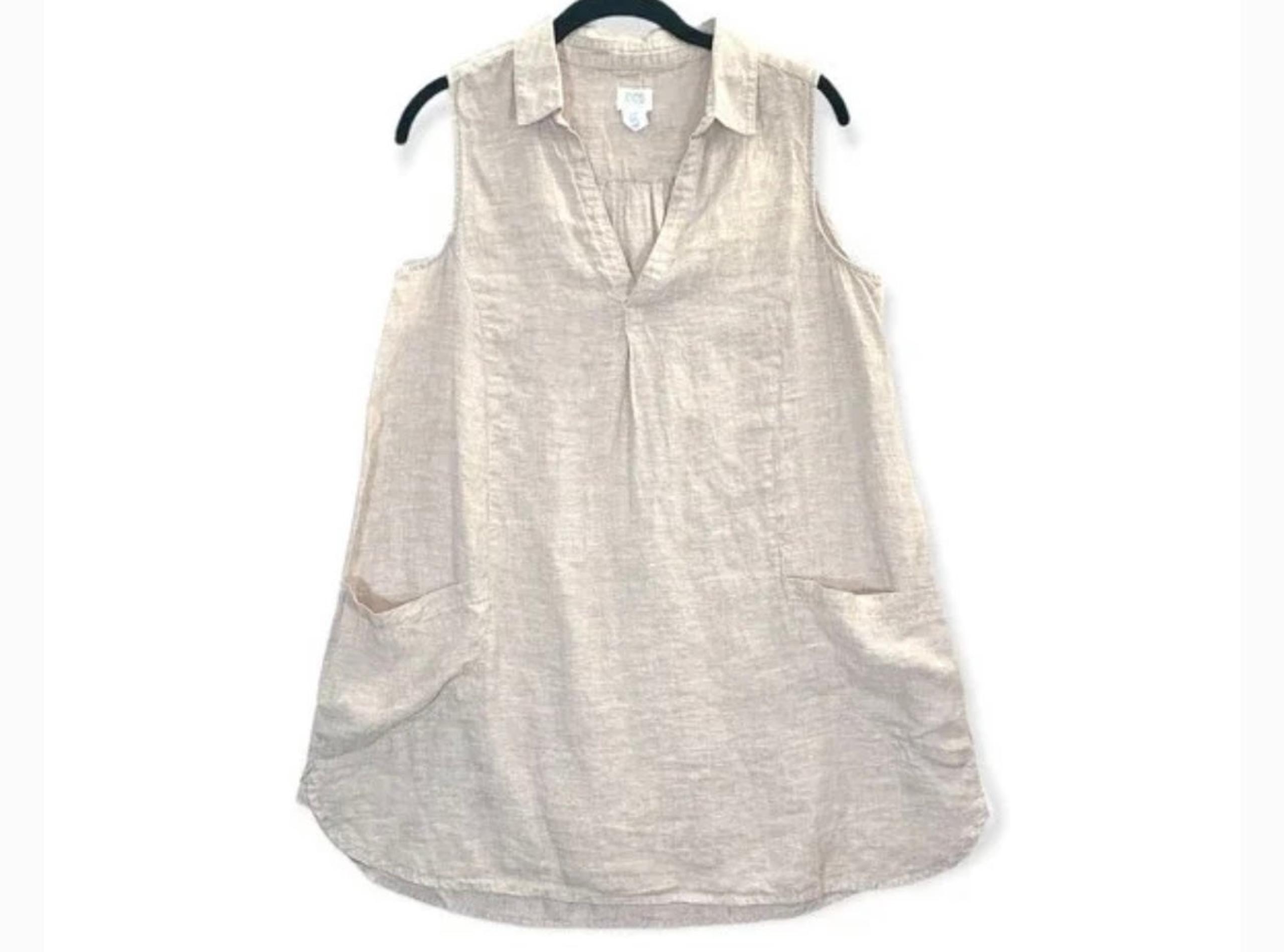 Sigrid Olsen Linen Sleeveless Tunic Top Beige Sand