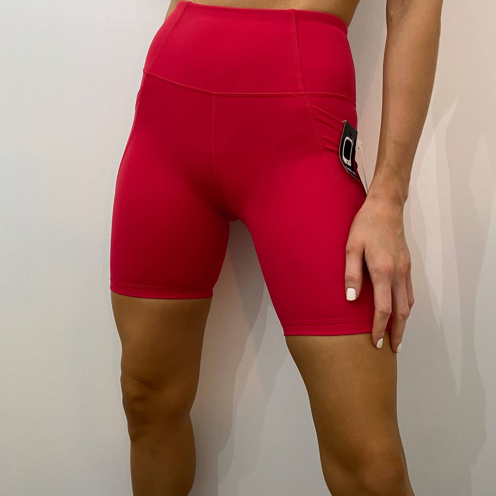 Hot Pink Red High Waisted Biker Shorts