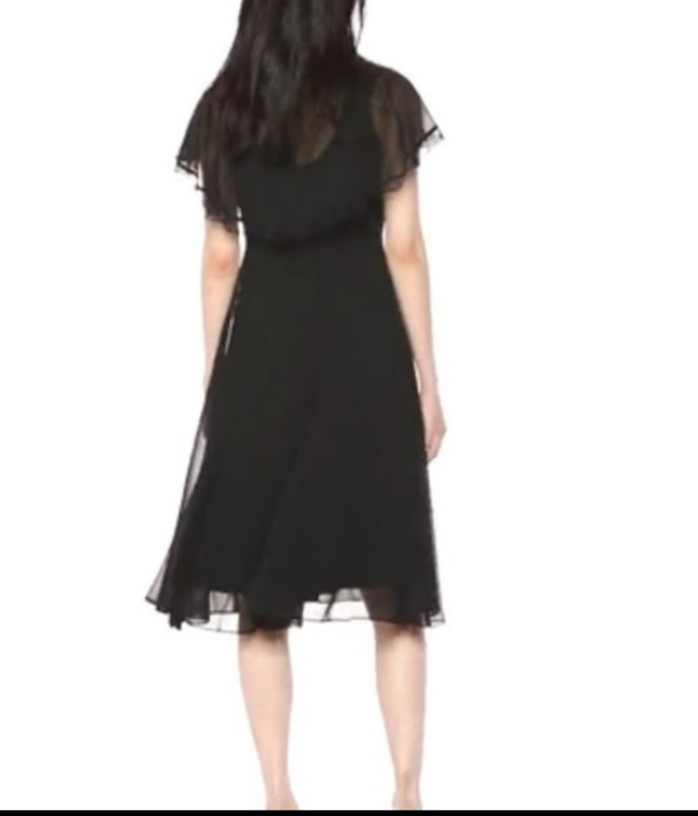 Cape Sleeve V Neck Woven Chiffon Lace Trimmed Silhouette Cape Gown Black