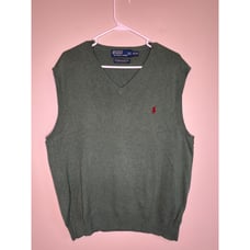 1990s Polo Ralph Lauren Moss Green Minimalist Old Money Academic Sweater Vest XL