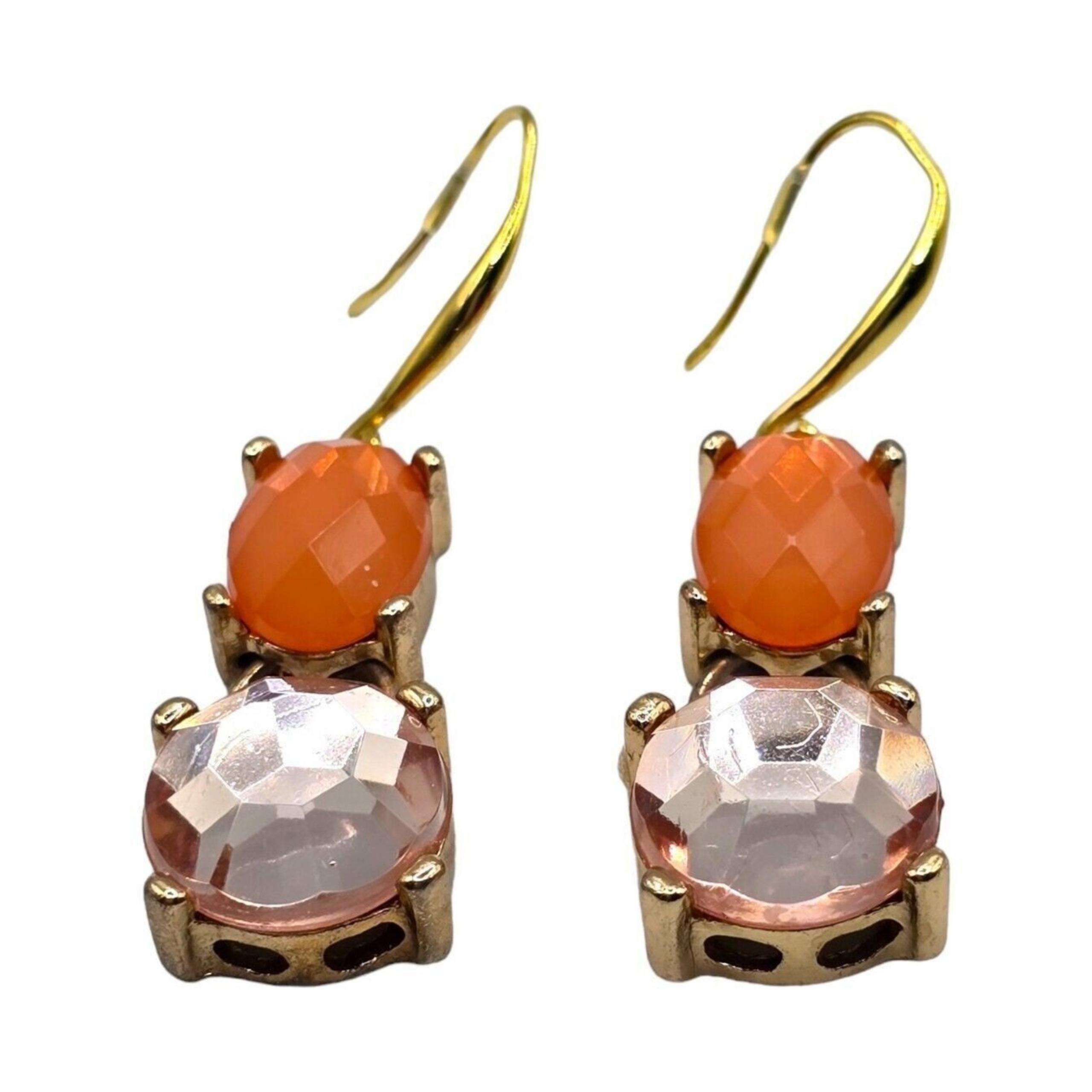 Orange & Pink Earrings Pierced Prong Set Acrylic Beads Dangle Style Gold Tone