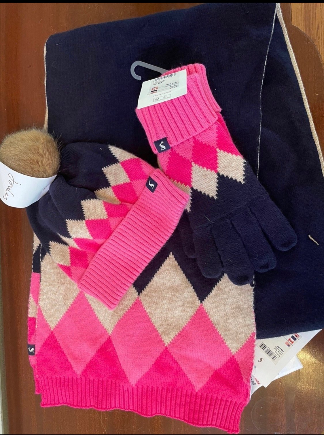 NEW Joules Rothley Argyle scarf, hat and gloves