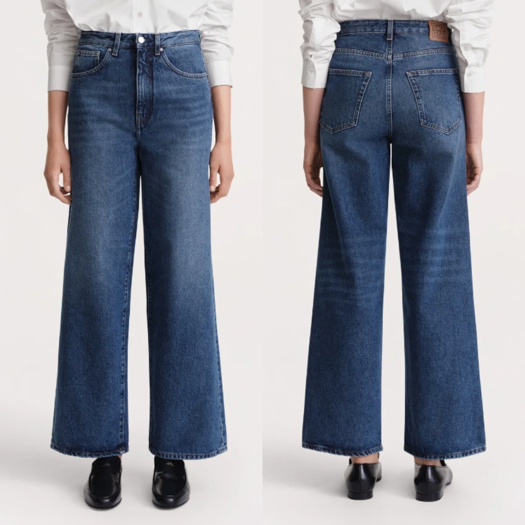 Toteme Flare Wide Leg Jeans Cropped Fit Blue Denim High Rise 5 Pocket Size 27