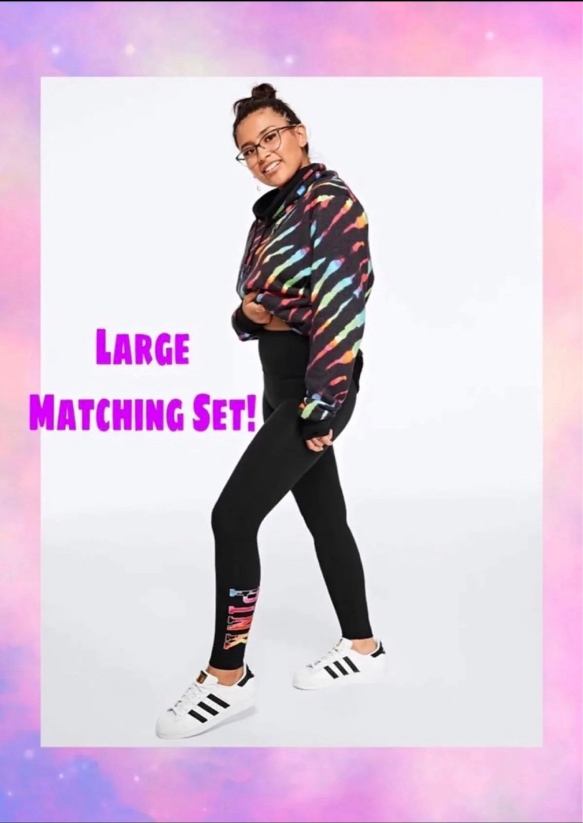 Victoria's Secret PINK Sherpa Lined Rainbow with Matching Legging Brandnew LARGE