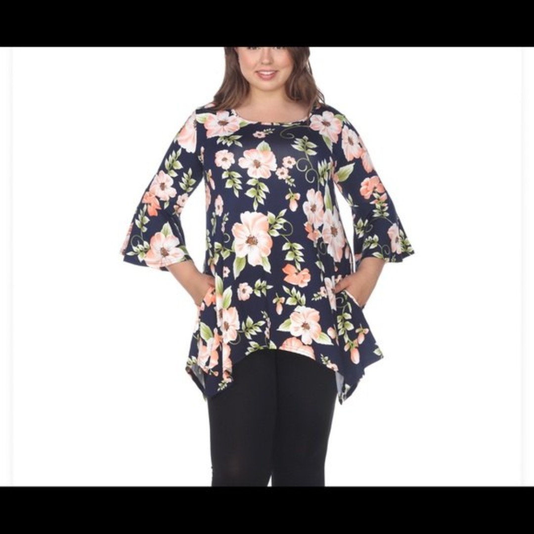 White Mark Plus Size Floral Tunic Top with Side Pockets 1X