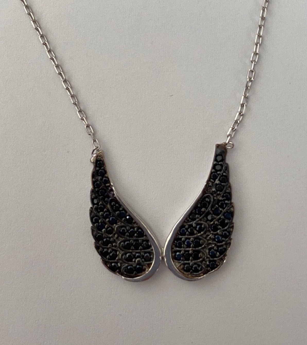925 Silver angelwing necklace black cz stones