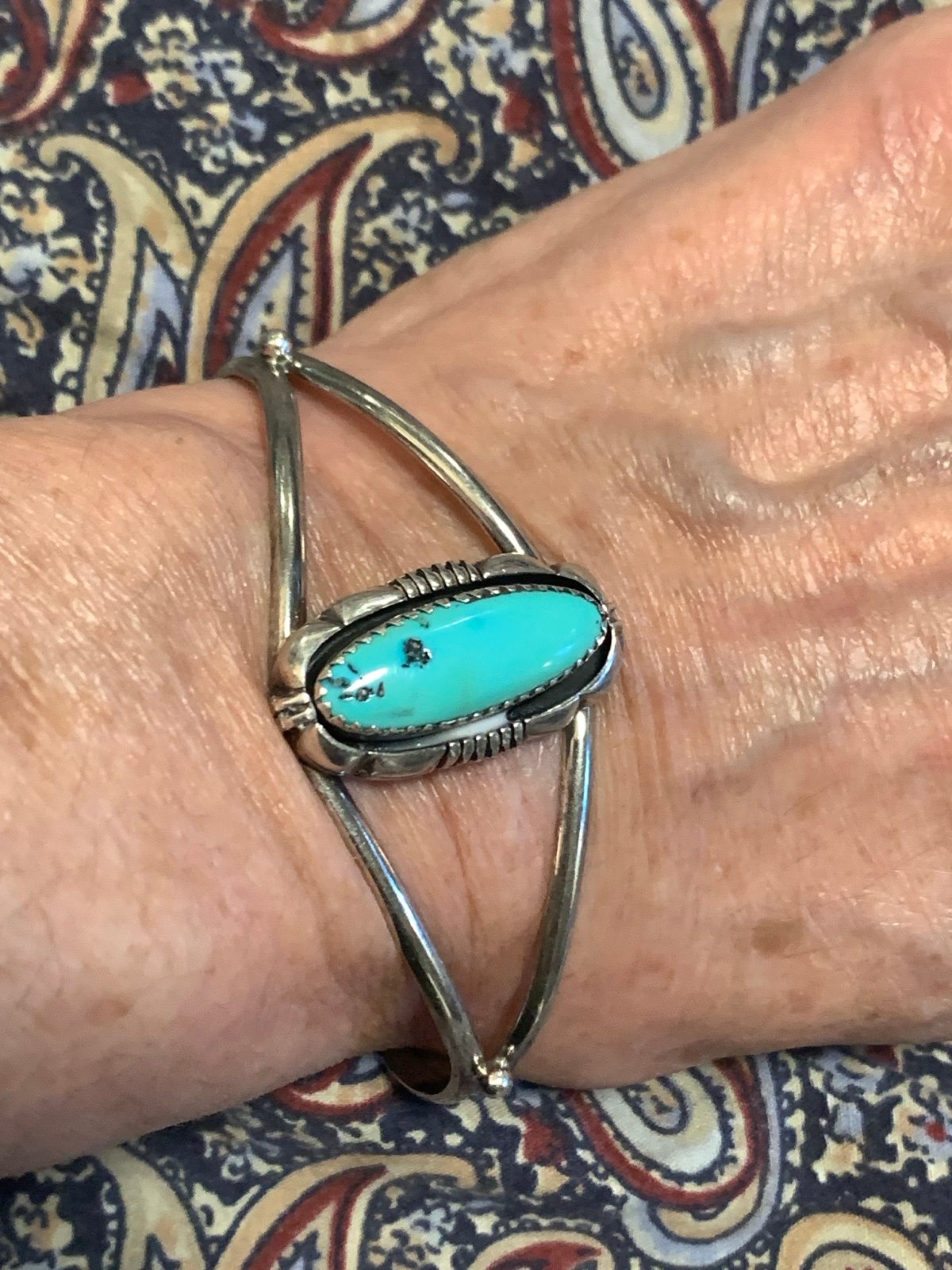 Vintage L. Yazzie Sterling Silver Turquoise Cuff Bracelet