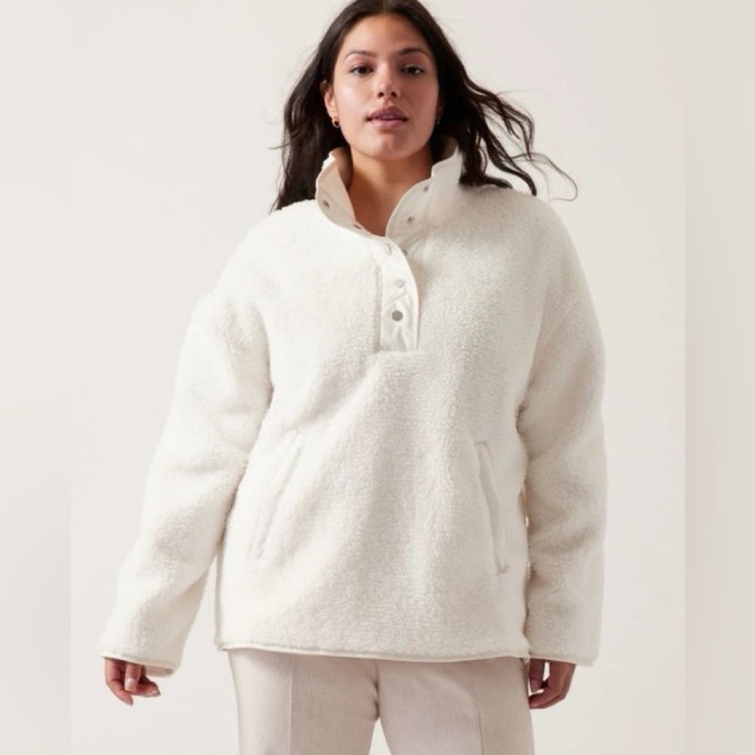 NWT! Athleta Women’s Magnolia White Cozy Snap Sherpa Sweatshirt - Size 2X