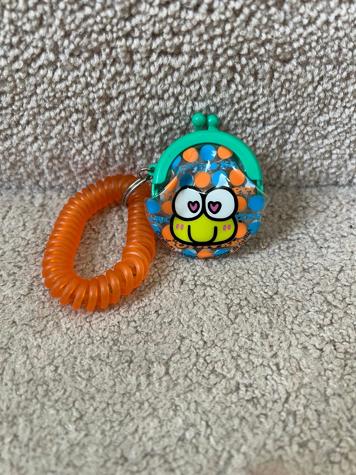 Vintage 1997 Sanrio Keroppi Vinyl Snap Coin Purse Keyring