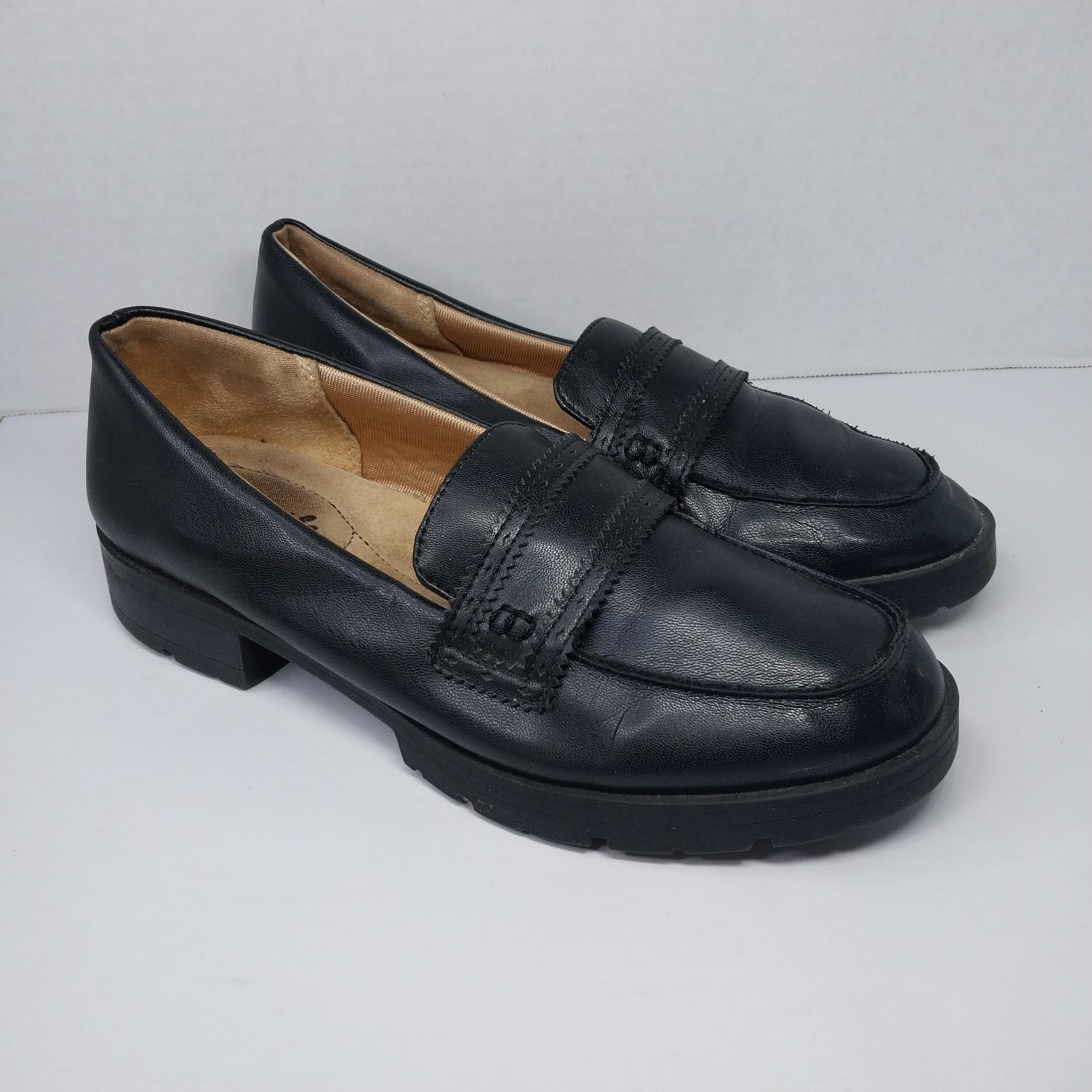 LifeStride London Womens 7.5 W Slip On Loafers Black Faux Leather comfort Shoes