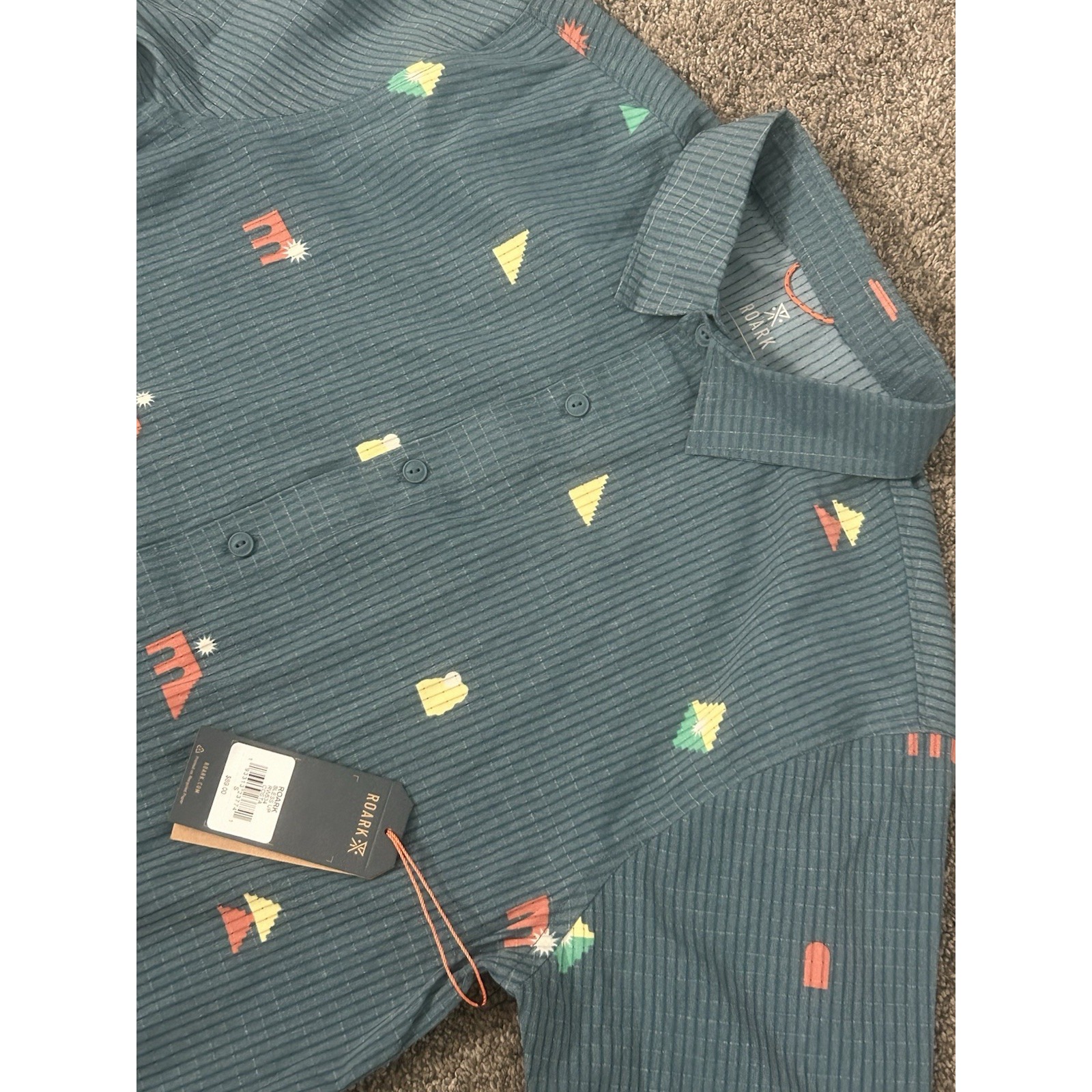 Roark Bless Up Perforated Men's Small Aztec Woven Shirt Costa Blue Casual Preppy