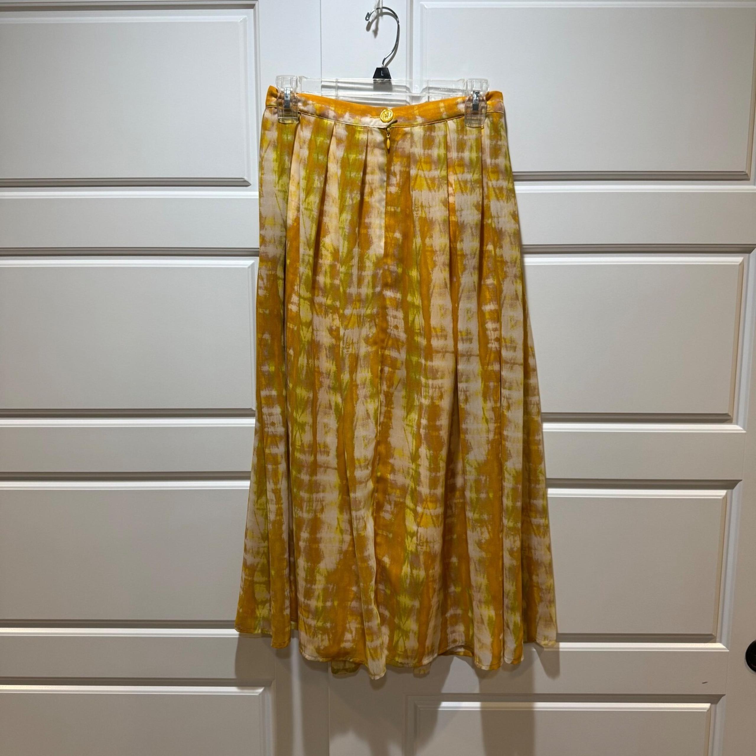 Who What Wear Midi Skirt Pleated Tie Dye Yellow Casual Career Size 2