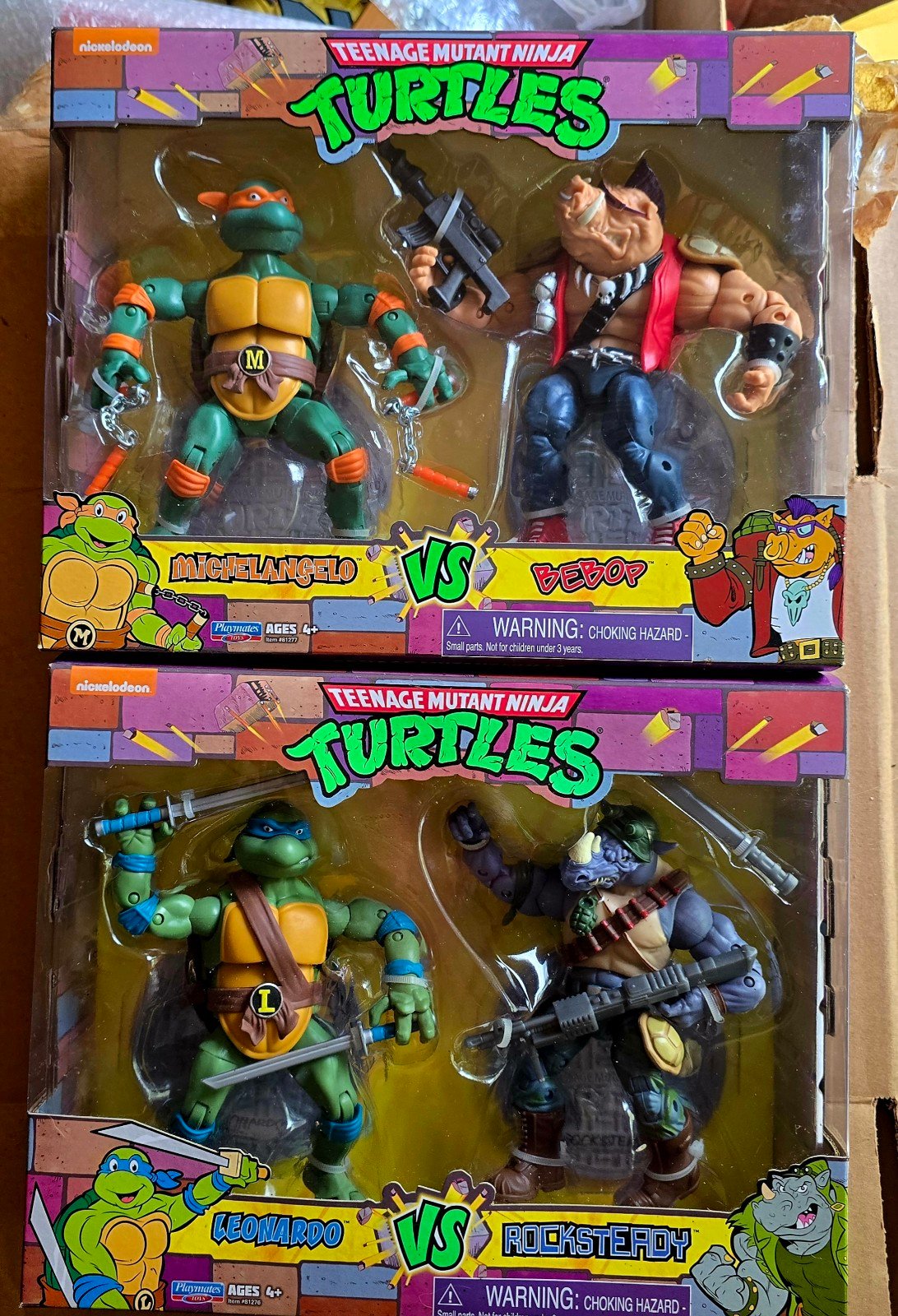 TMNT Michelangelo vs Bebop Leonardo vs Rocksteady Lot Of 2 Playmates Sets