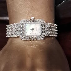 925 STERLING SILVER SPARKLE MARCASITE STONE MOP FANCY BRACELET WATCH 7