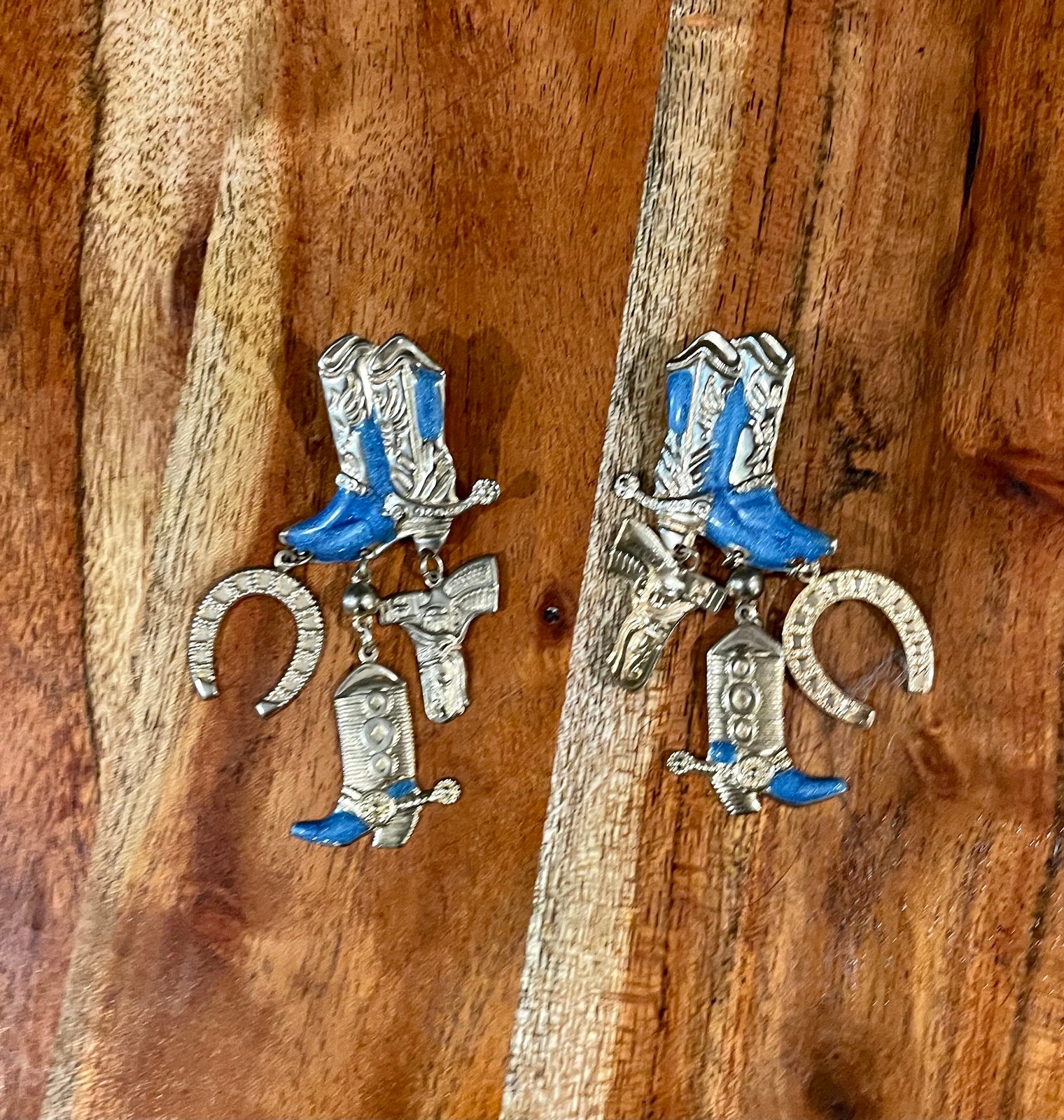 Cowgirl Earrings Gold and Blue