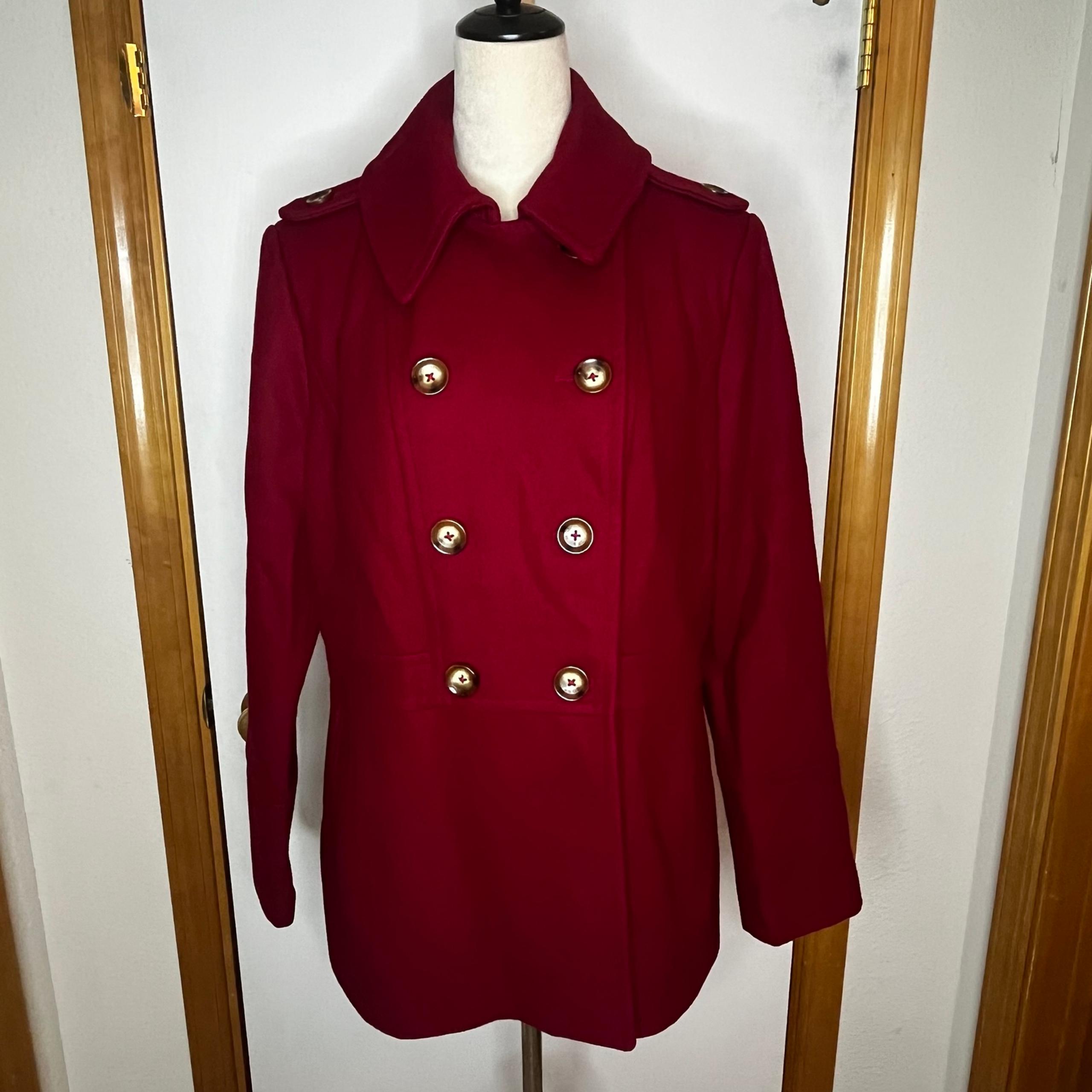 Michael Kors Wool Blend Peacoat Jacket Button Down Women Large Red Lined Warm