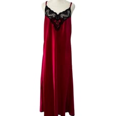 Vintage Vanity Fair Nightgown black Lace and Shiny red Satin USA Slip Gown large