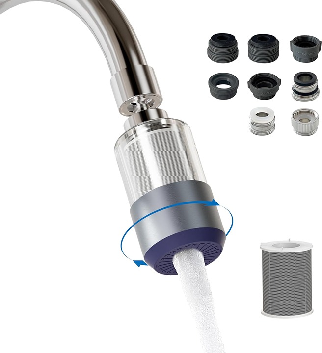 Carbon Fiber Sink Faucet Water Filter Rotating 2 Mode Splash 2Pcs