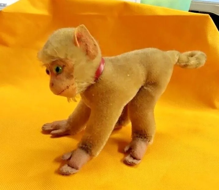 1950's Steiff Mohair COCO Baboon Monkey Stuffed Animal Felt Glass Eyes Leather