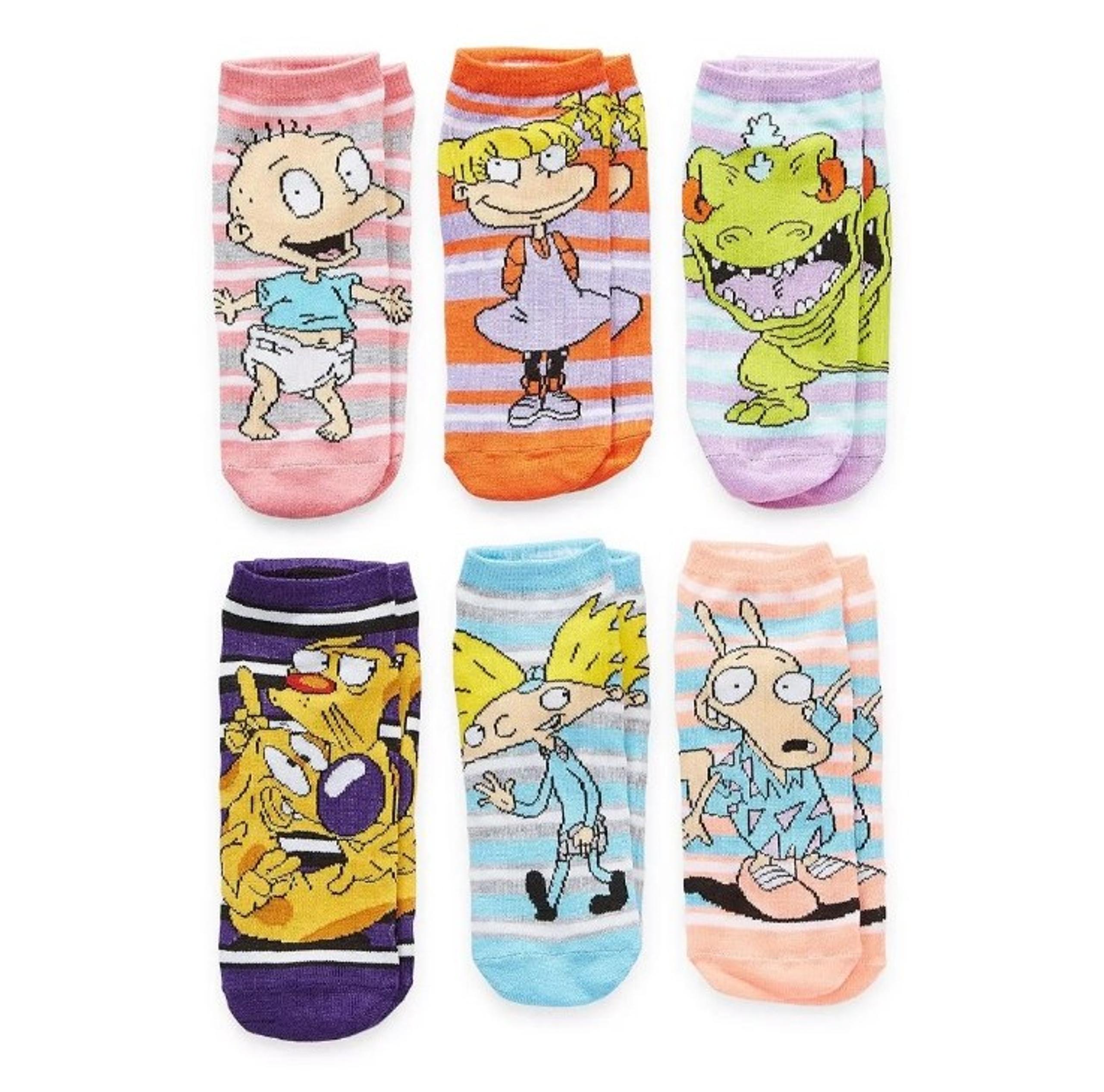 6 Pair Nickelodeon Cartoon Socks, Womens, No Show