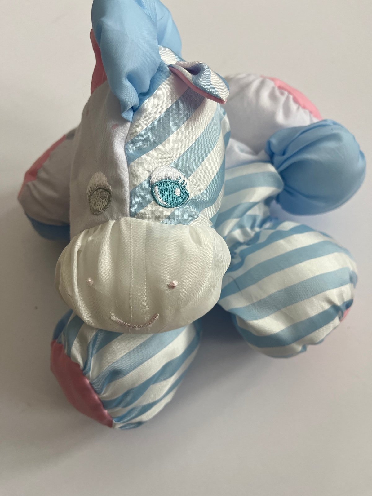 Vintage 1991 Fisher Price PUFFALUMP Plush Pony Zebra Horse Blue Stars Stripes.