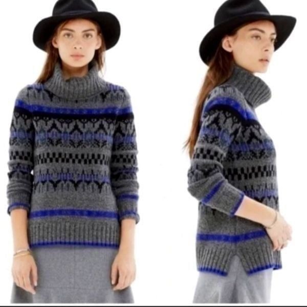 MADEWELL CHUNKY KNIT MERINO WOOL FAIR ISLE GRANDPA TURTLENECK SWEATER