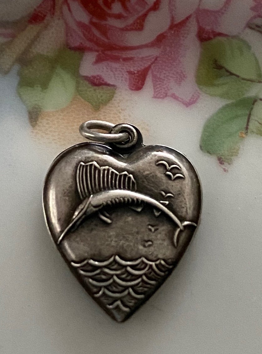 Rare! Vintage Sterling Sailfish Puffy Heart Charm