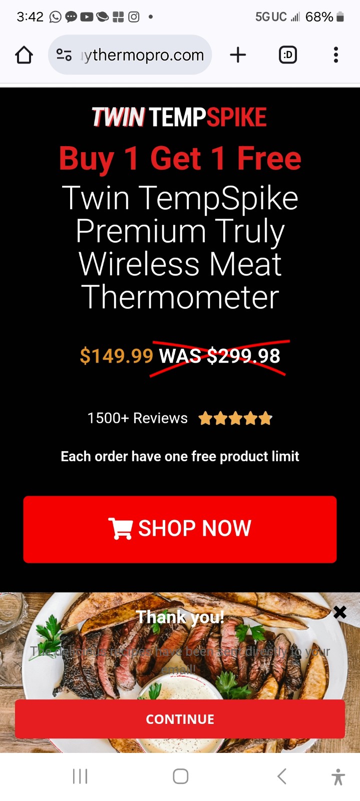 Thermopro digital food thermometer/dual probe