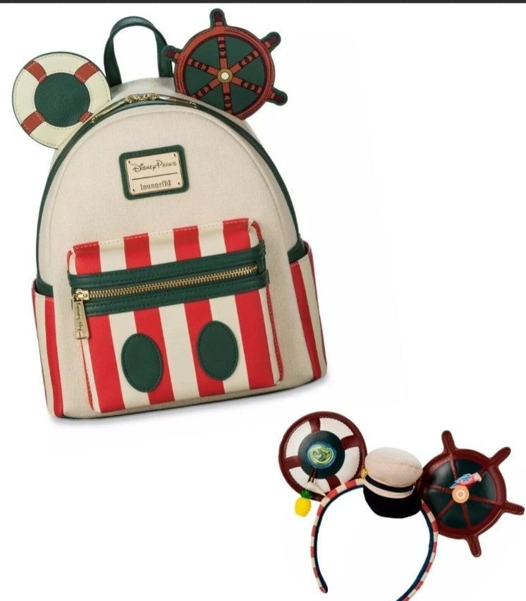 Loungefly Disney Main Attraction Jungle Cruise Mickey Backpack and Ear Set NWT!