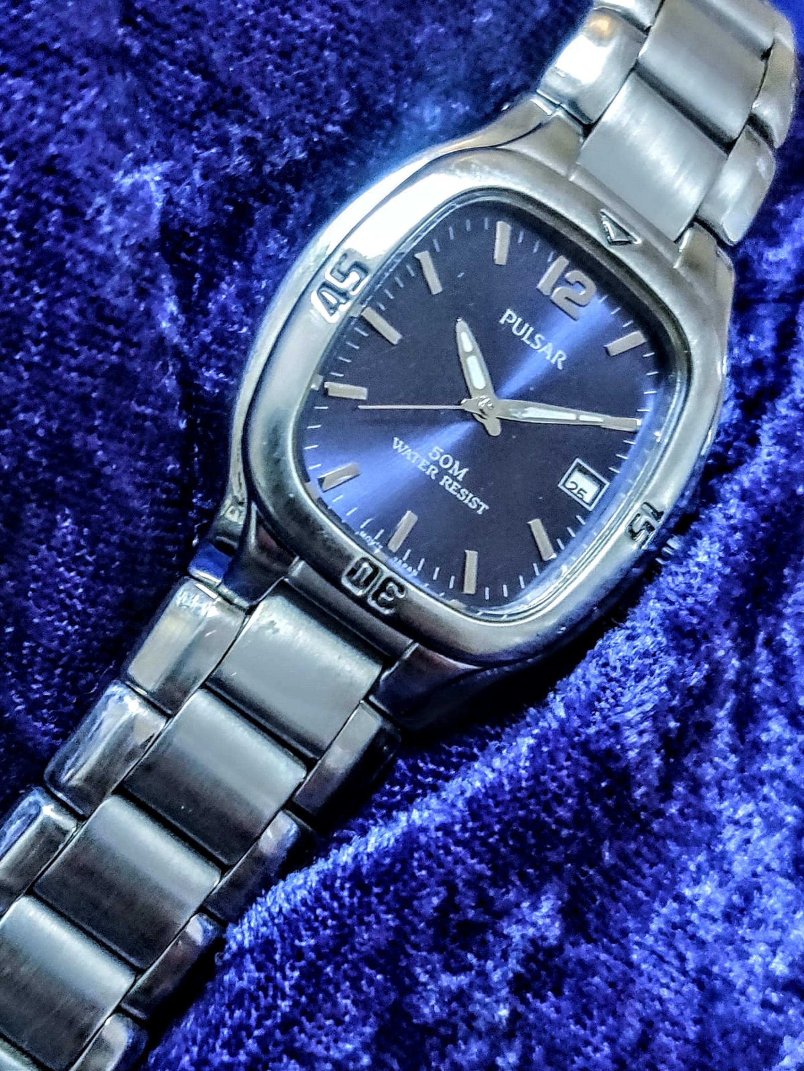 Pulsar by Seiko tank men's watch VX32 Midnight Blue Dial