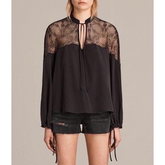 All Saints Laya Lace Silk Top