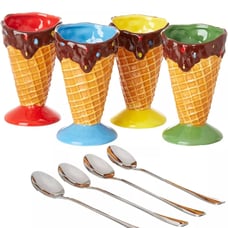 Ceramic Dessert & Ice Cream Cone Set - Includes 4 Ceramic Cones / No Spoons