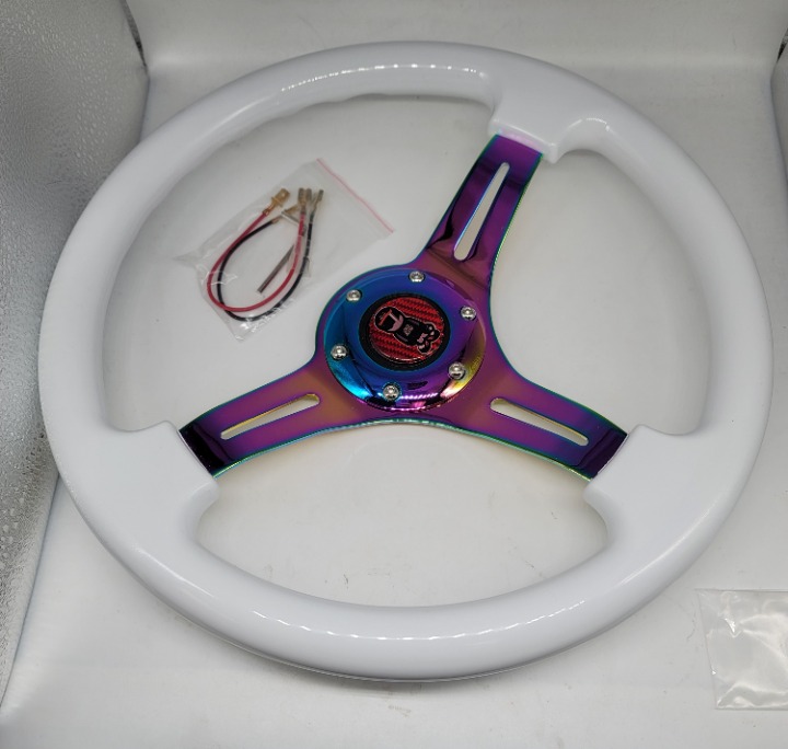 NEW 350mm 14 Universal Mugen ABS Racing Steering Wheel White With Neo Spoke